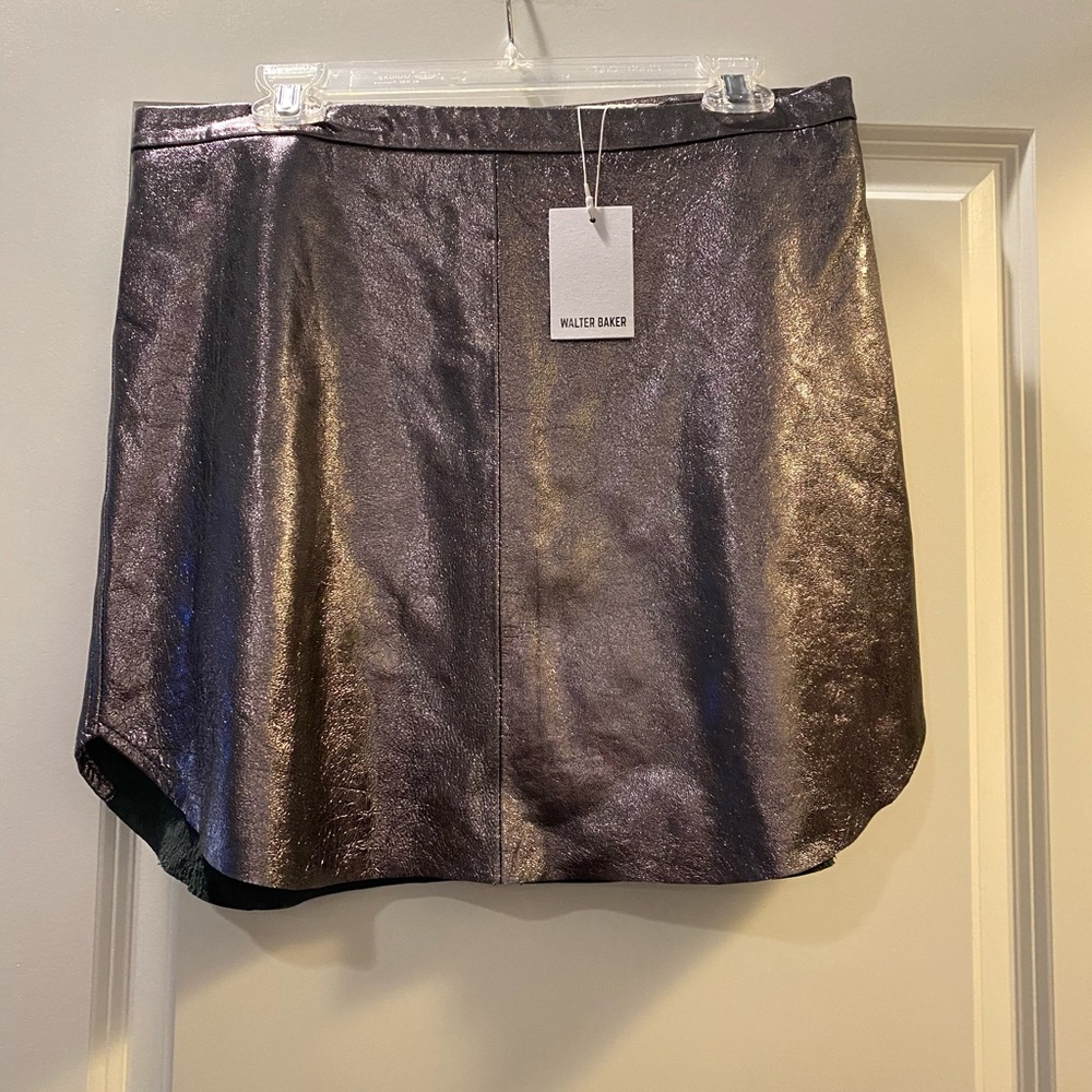 Walter Baker Silver Leather Skirt